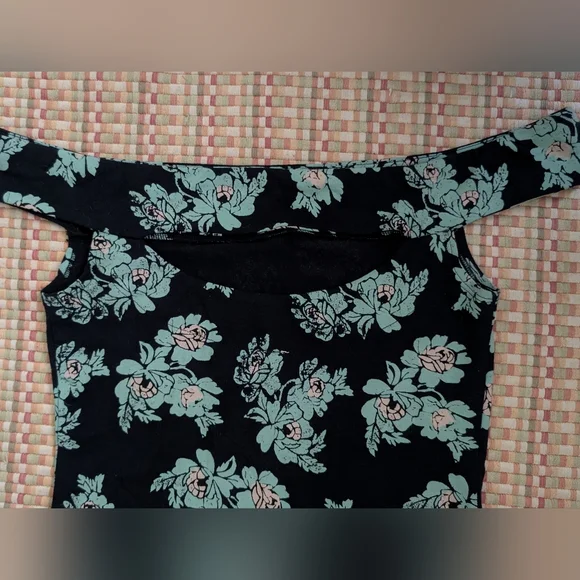 Intimately Free People So Much Floral Black Teal Off Shoulder Bodysuit - Picture 6 of 12